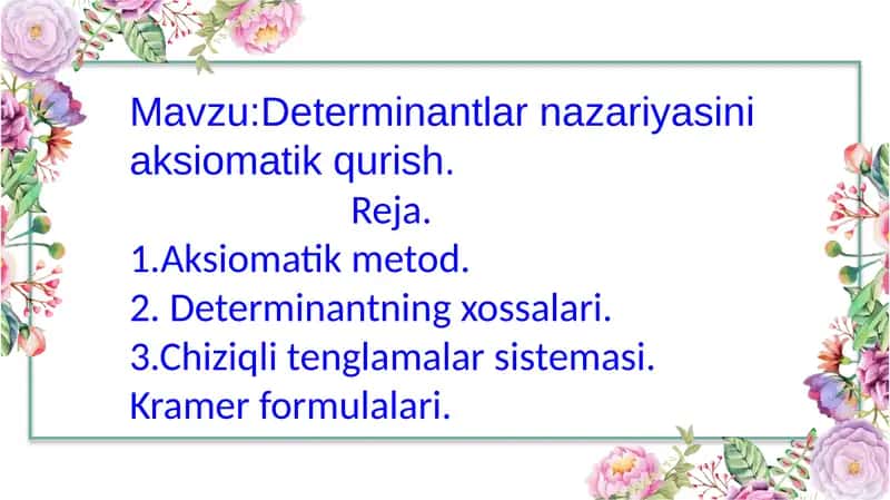 nazariyasini aksiomatik qurish 1