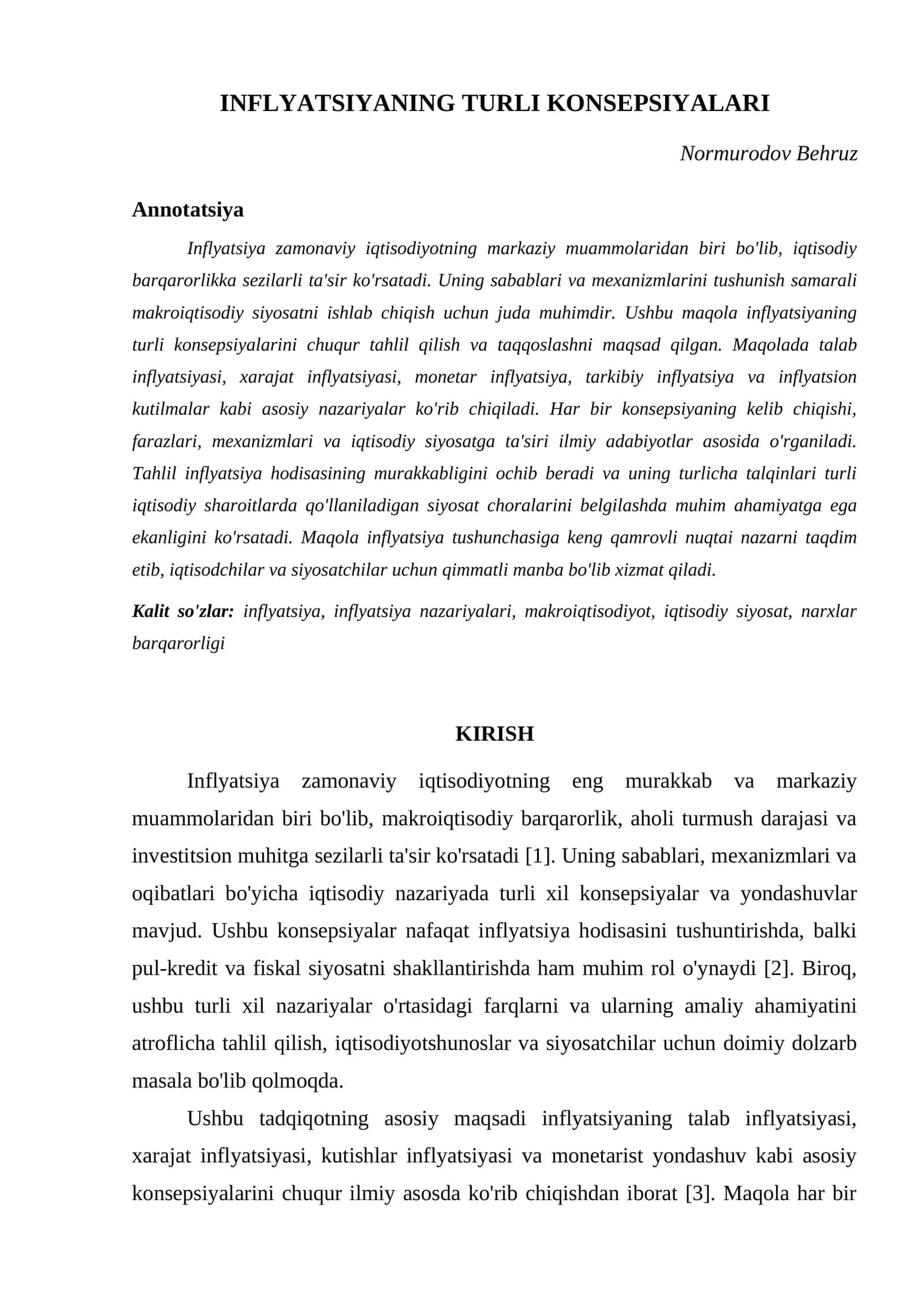 INFLYATSIYANING TURLI KONSEPSIYALARI 1