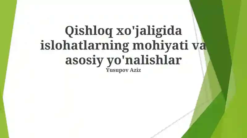Qishloq xo'jaligida islohatlarning mohiyati va asosiy yo'nalishlar