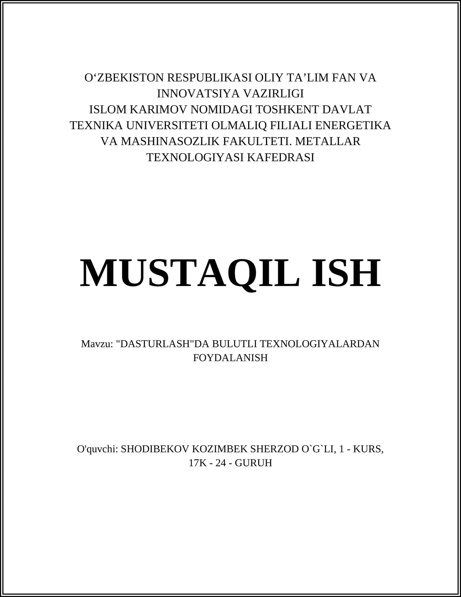 "DASTURLASH"DA BULUTLI TEXNOLOGIYALARDAN FOYDALANISH 1