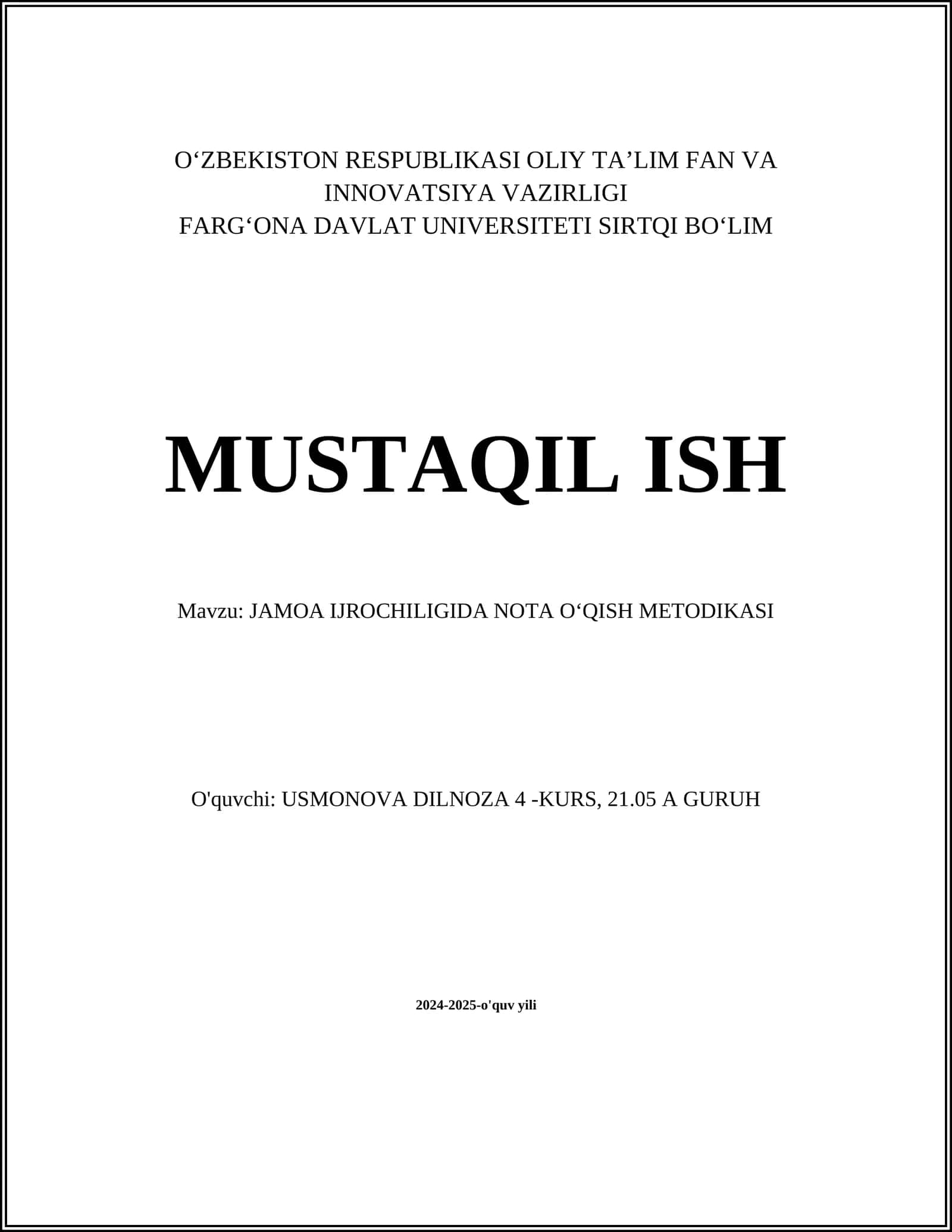 JAMOA IJROCHILIGIDA NOTA O'QISH METODIKASI 1