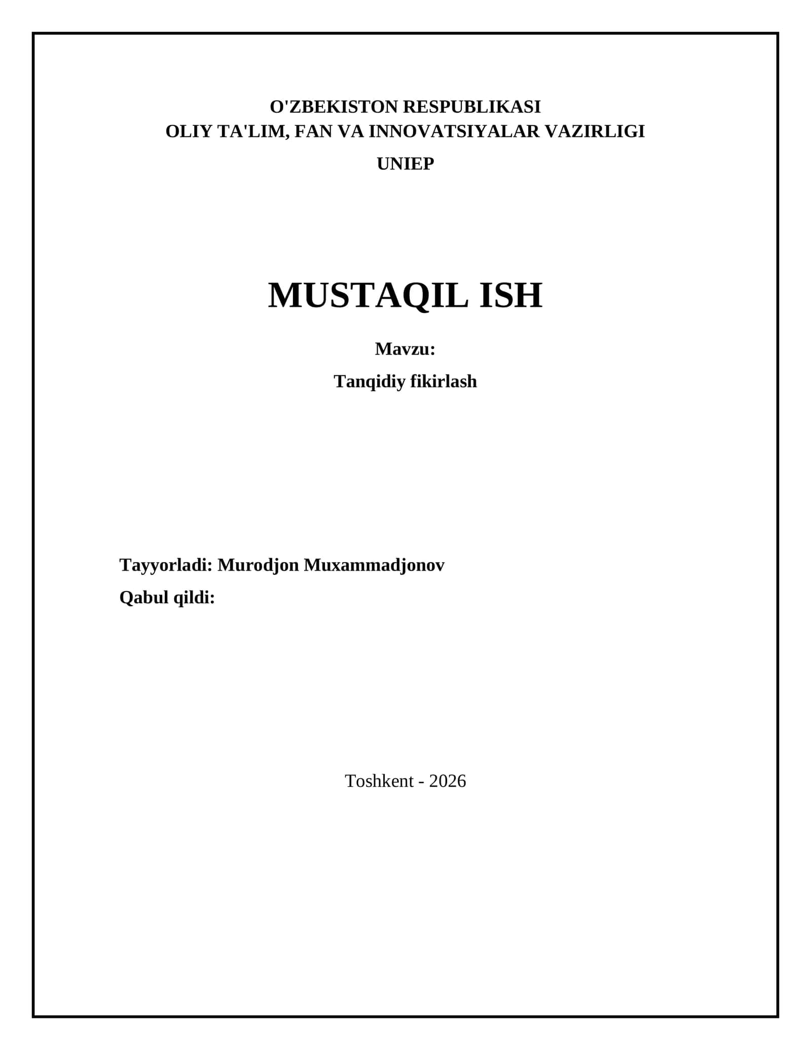 Tanqidiy fikirlash 1