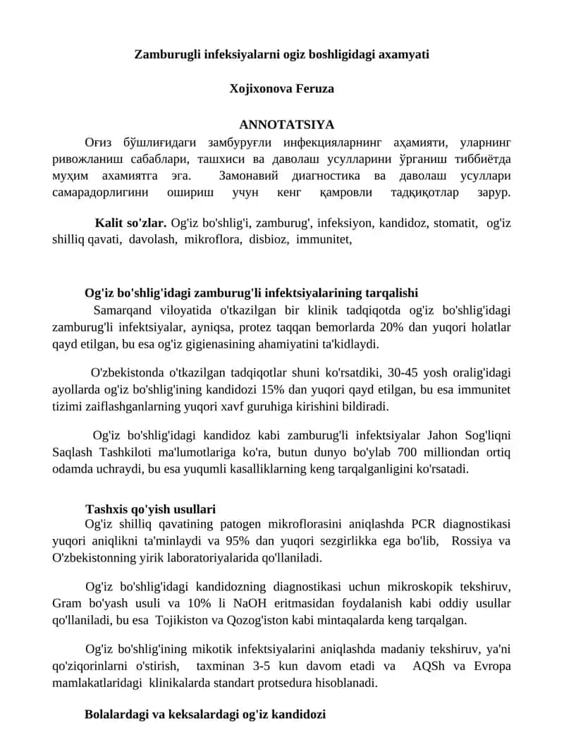 Zamburugli infeksiyalarni ogiz boshligidagi axamyati 1