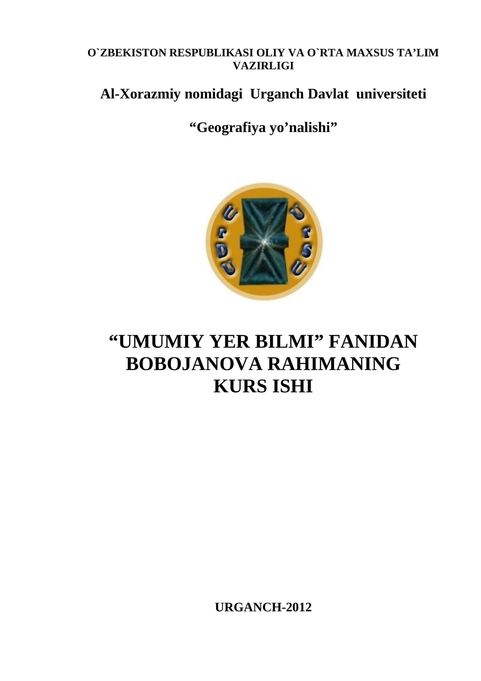 DUNYO OKEANINING TABIIY BOYLIKLARI KURS ISHI 1