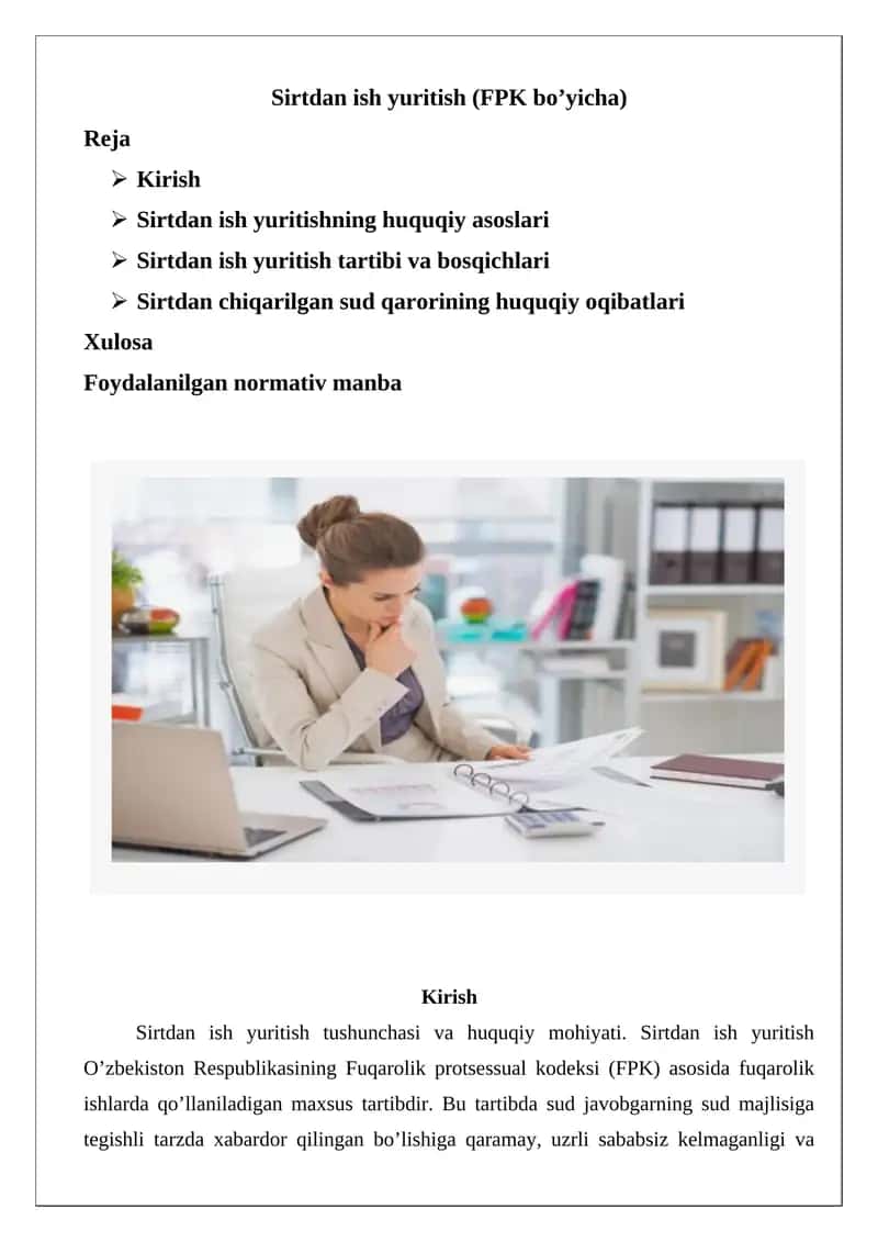 Sirtdan ish yuritish (FPK bo’yicha) 1