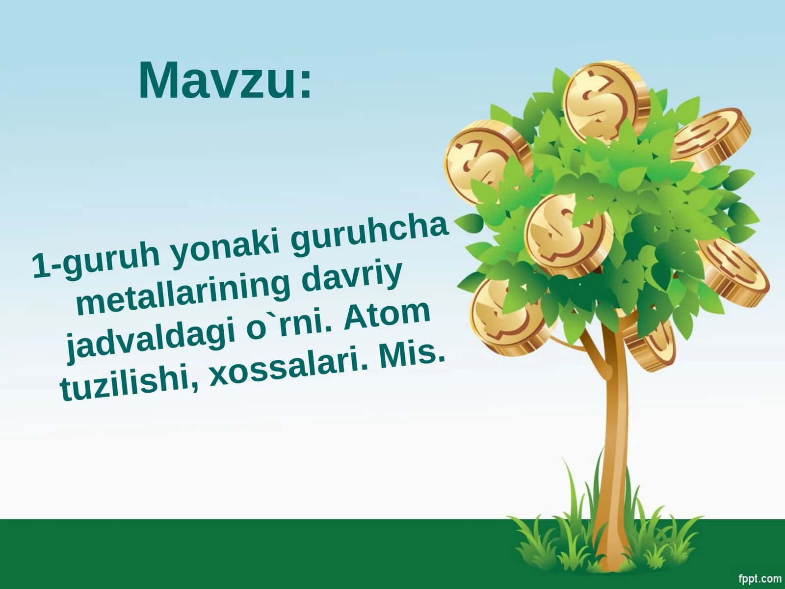 1-guruh yonaki guruhcha metallarining davriy jadvaldagi o`rni. Atom tuzilishi, xossalari. Mis. 1