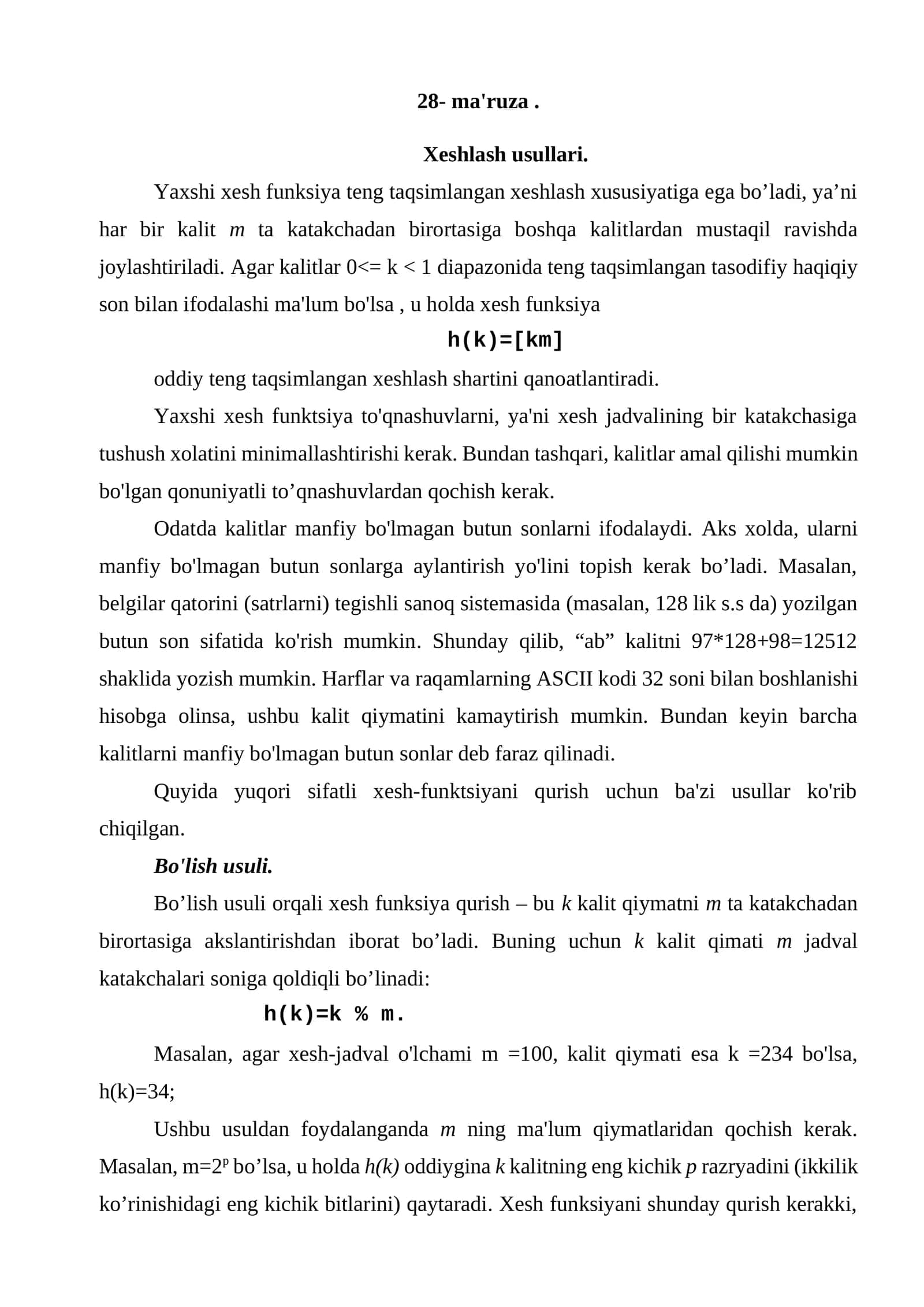 Xeshlash usullari 1