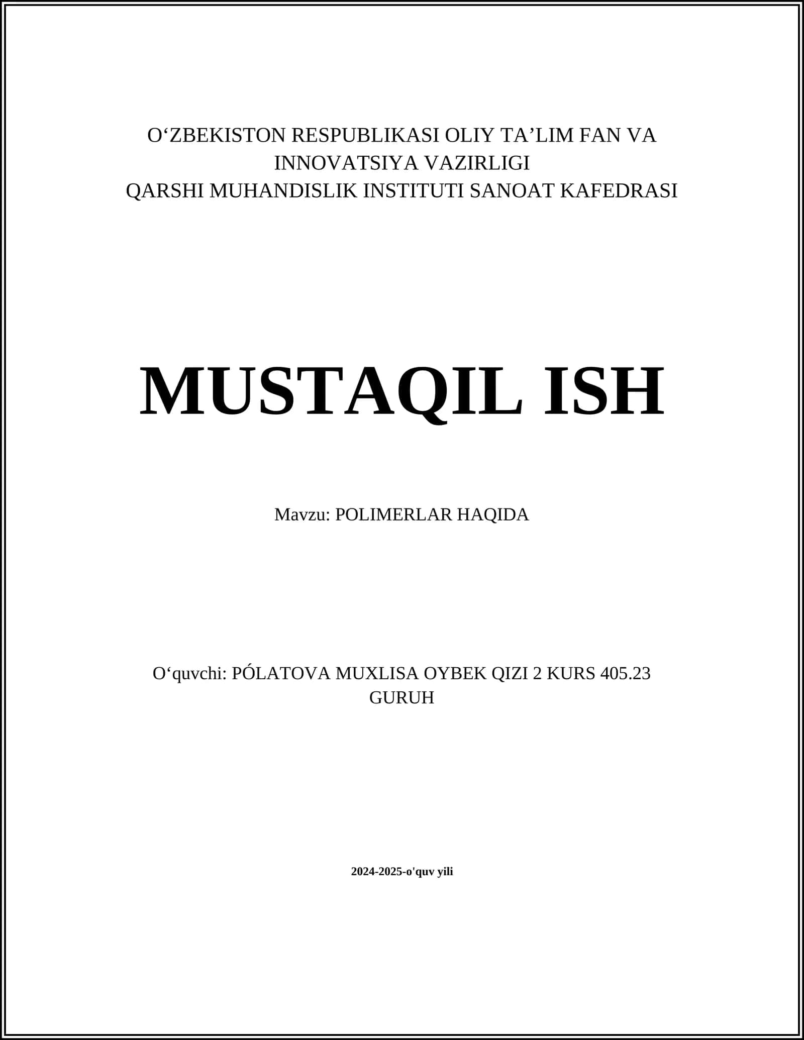 POLIMERLAR HAQIDA 1
