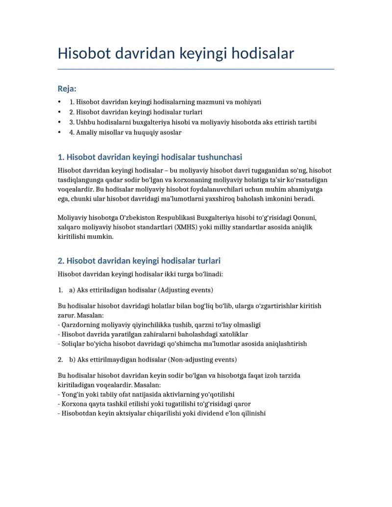 Hisobot davridan keyingi hodisalar 1