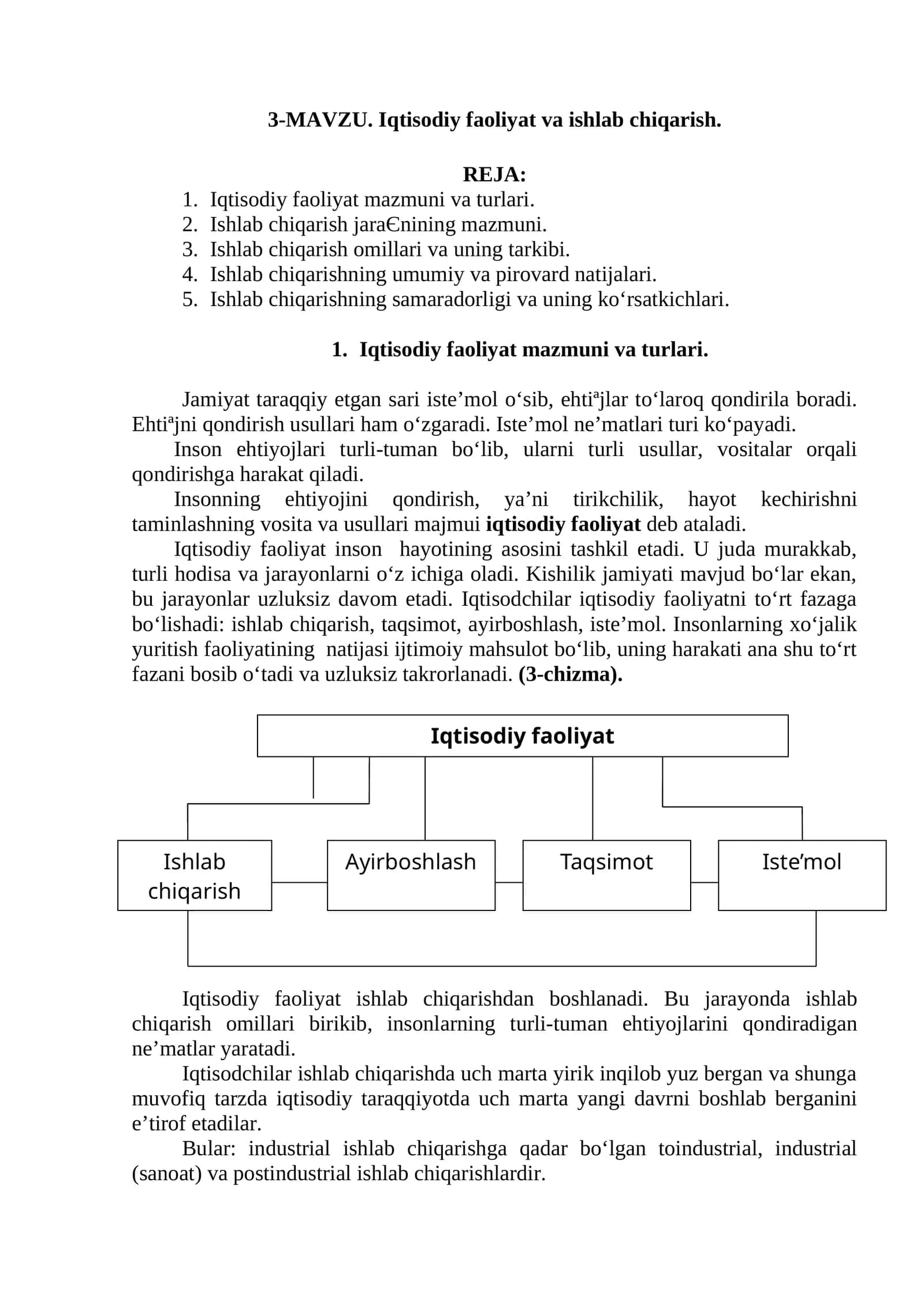 Iqtisodiy faoliyat va ishlab chiqarish 1