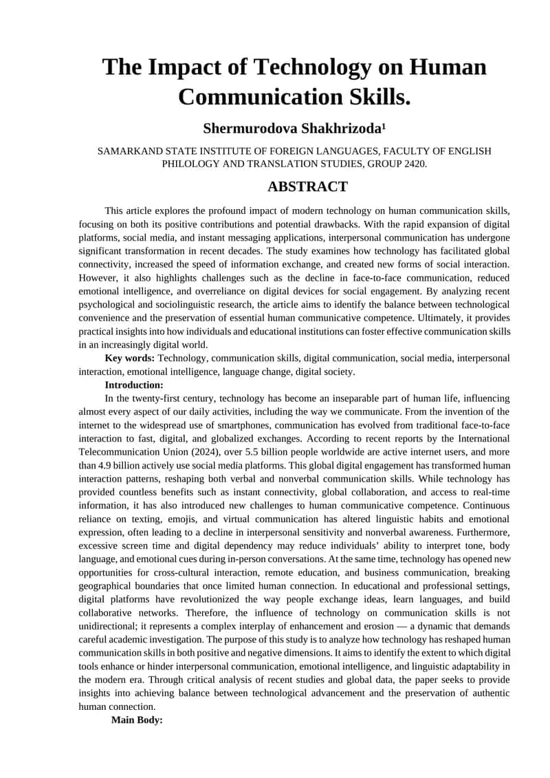 The Impact of Technology on Human Communication Skills 1
