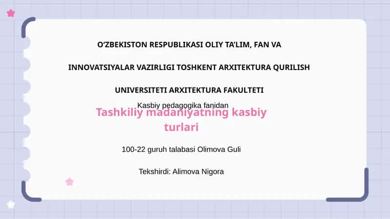 Tashkiliy madaniyatning kasbiy turlari 1