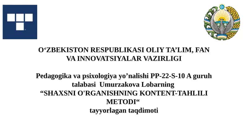 Shaxsni o'rganishning kontent-tahlili metodi. 1