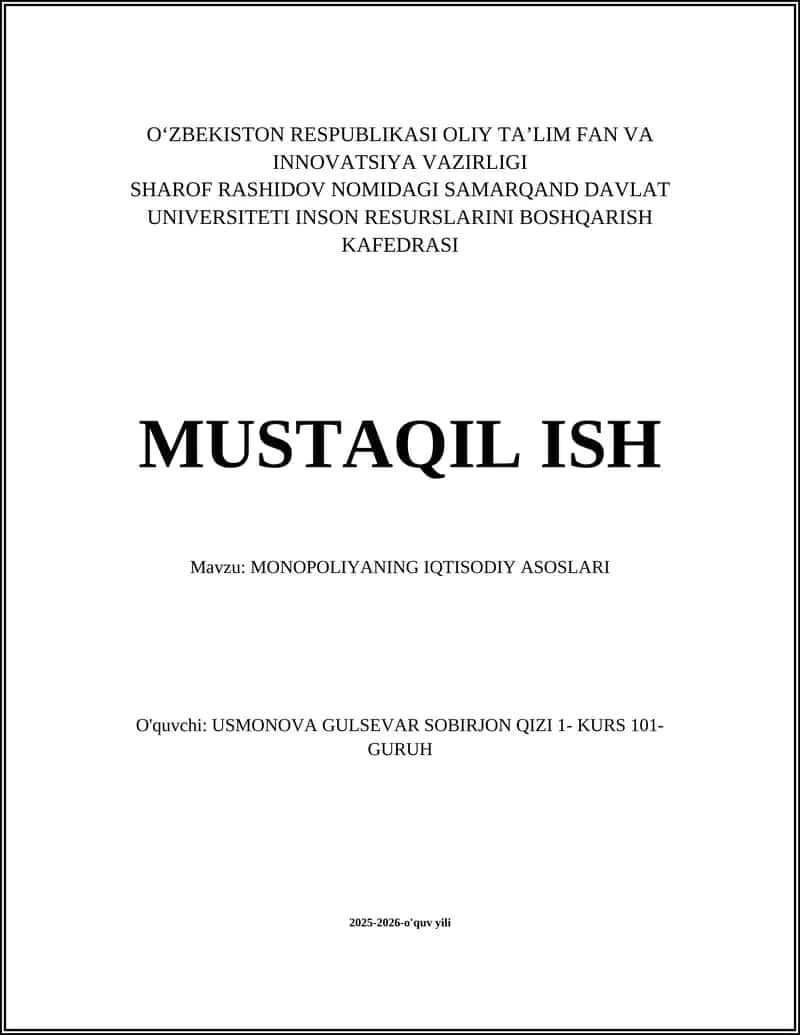 MONOPOLIYANING IQTISODIY ASOSLARI 1