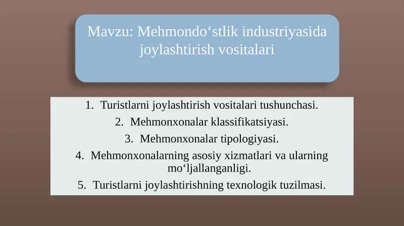 Mehmondo‘stlik industriyasida joylashtirish vositalari 1