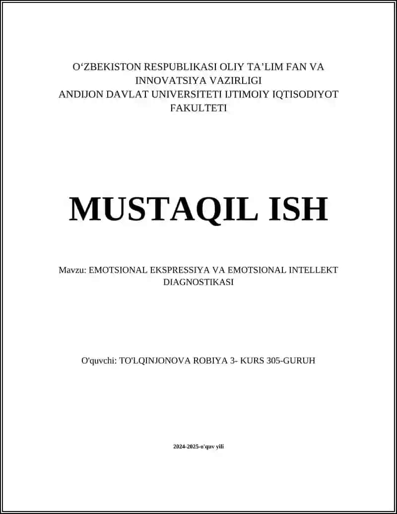EMOTSIONAL EKSPRESSIYA VA EMOTSIONAL INTELLEKT DIAGNOSTIKASI