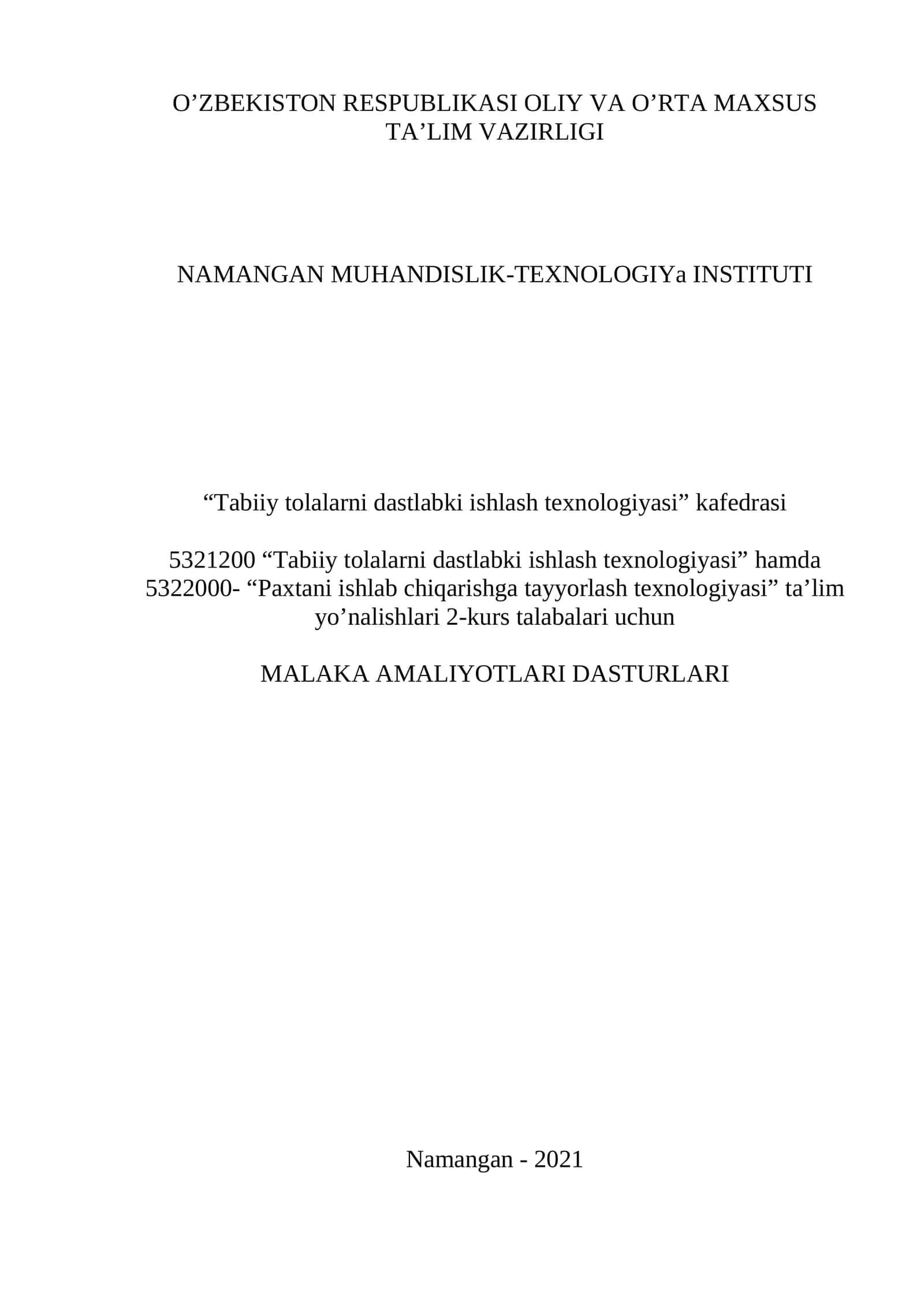 MALAKA AMALIYOTLARI DASTURLARI 1