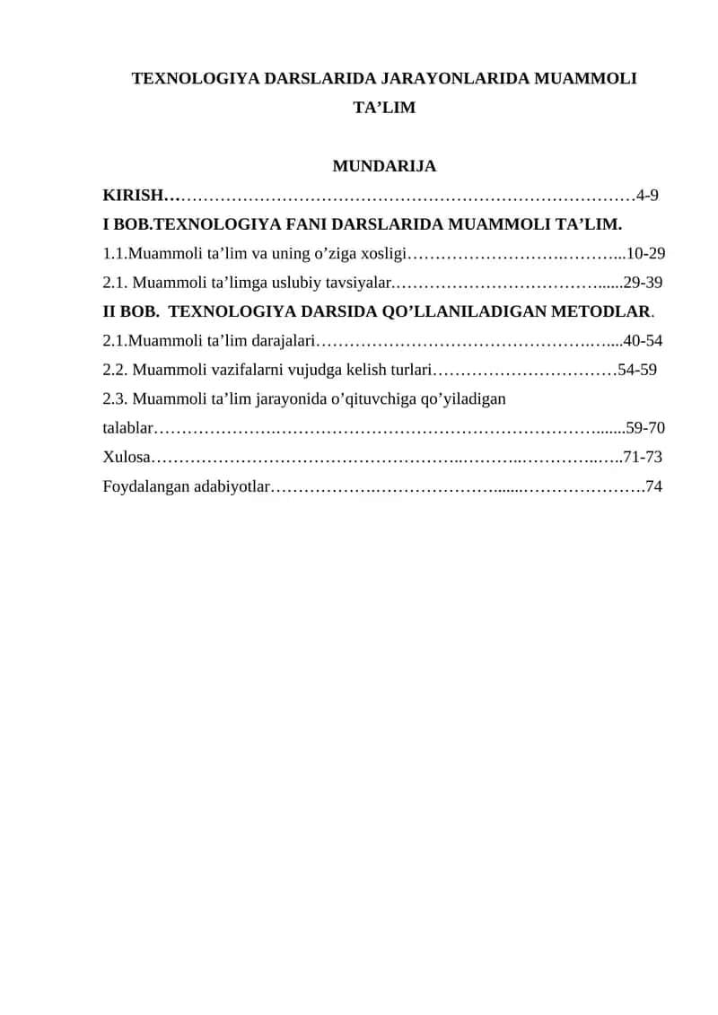 TEXNOLOGIYA DARSLARIDA JARAYONLARIDA MUAMMOLI TA’LIM 1