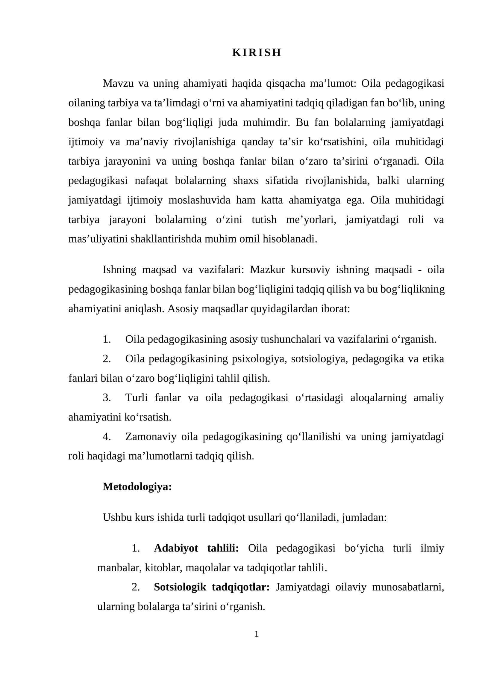 Oila pedagogikasi 1