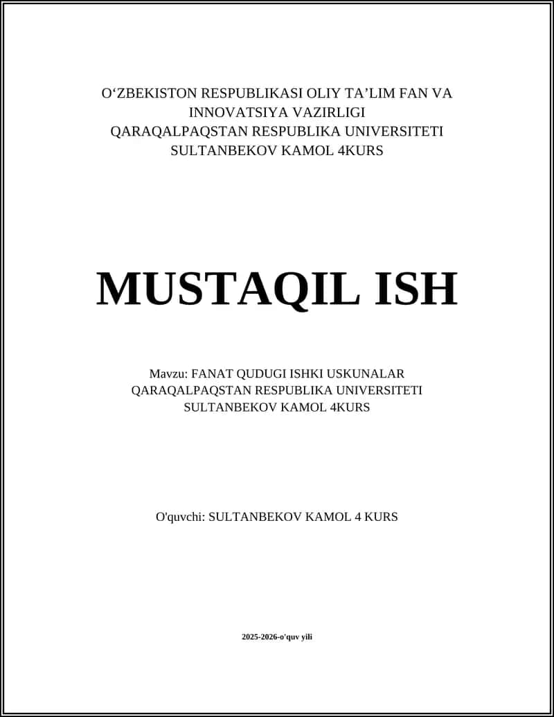 Fanat Qudugi Ishki Uskunalar 1