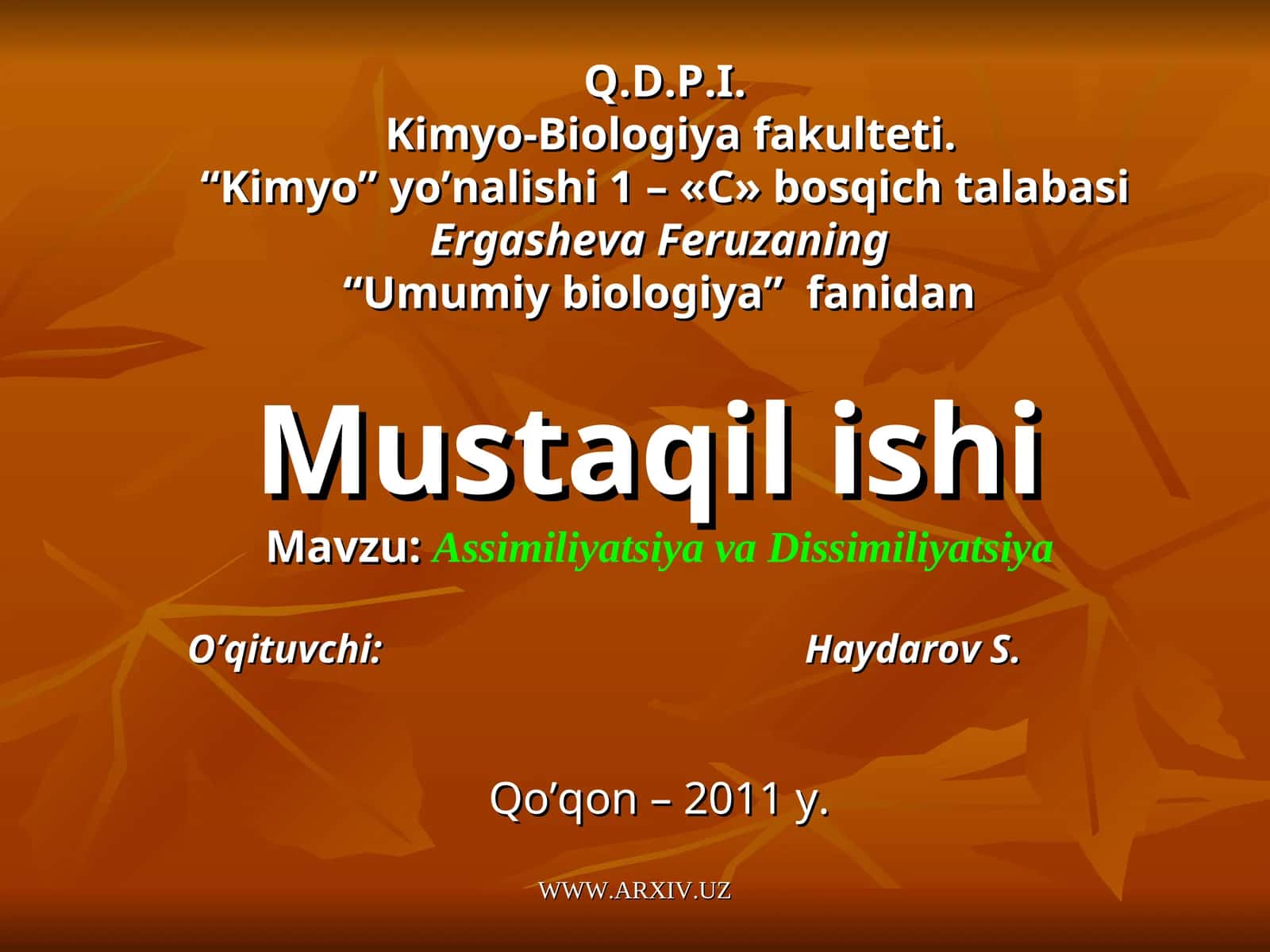 Assimiliyatsiya va Dissimiliyatsiya 1