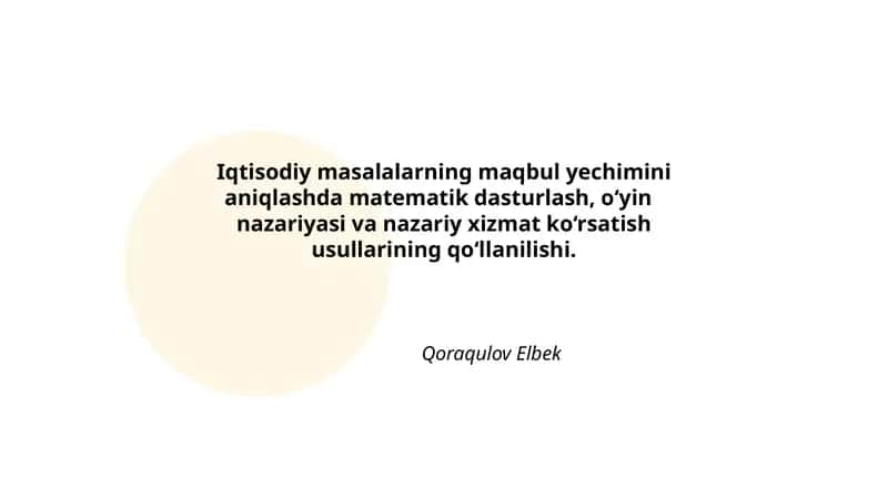 Iqtisodiy masalalarning maqbul yechimi 1