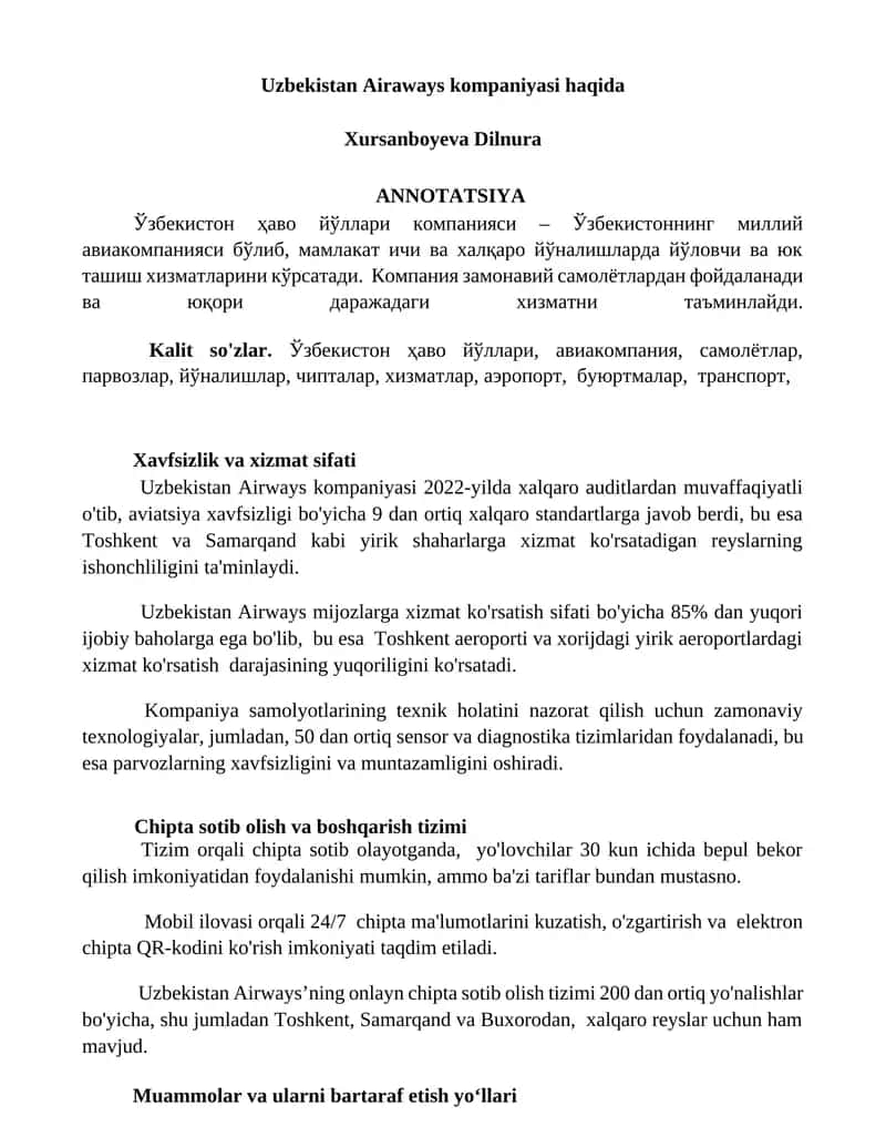 Uzbekistan Airways kompaniyasi 1