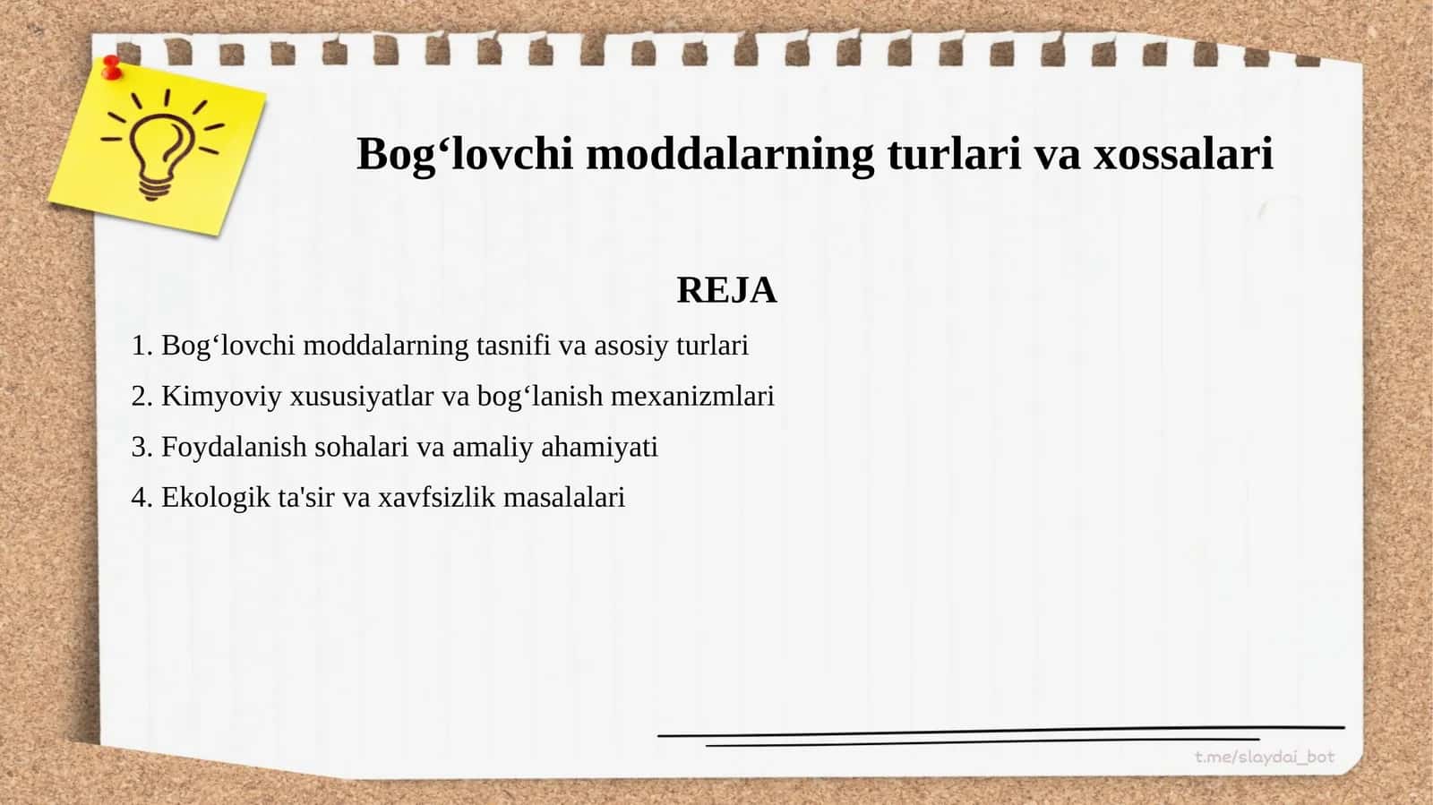 Bog‘lovchi moddalarning turlari va xossalari 1