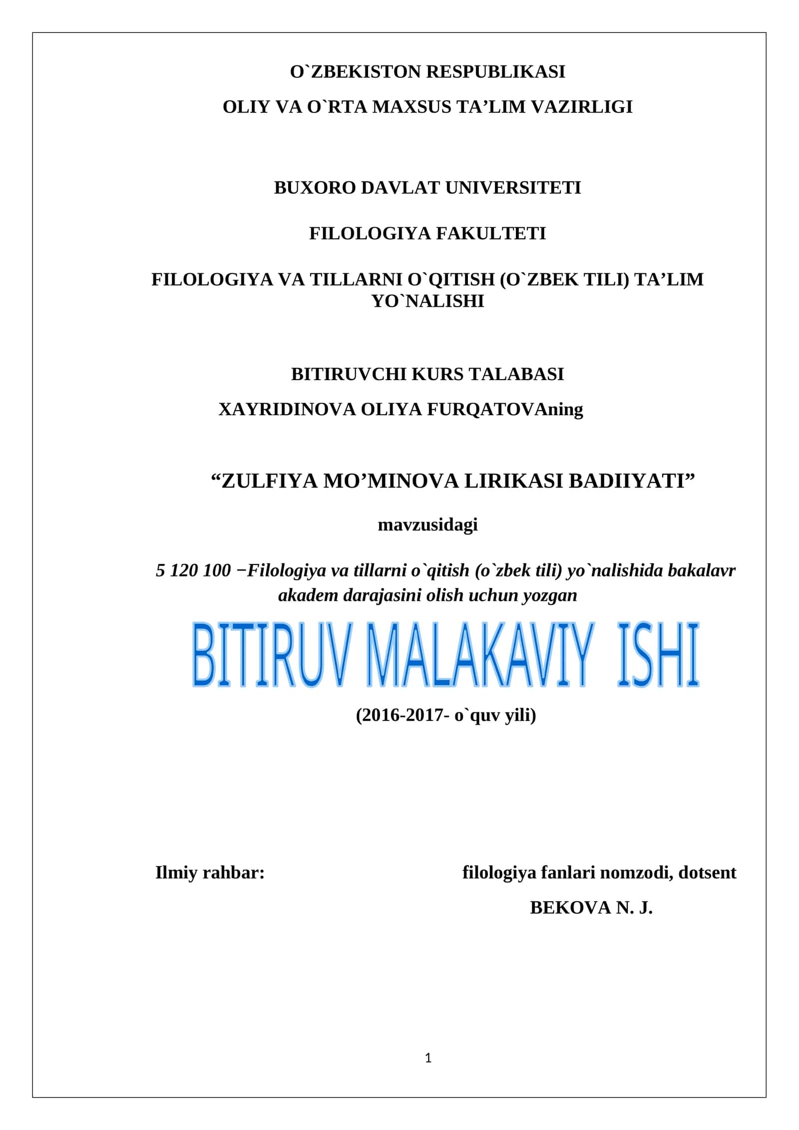 ZULFIYA MO’MINOVA LIRIKASI BADIIYATI 1