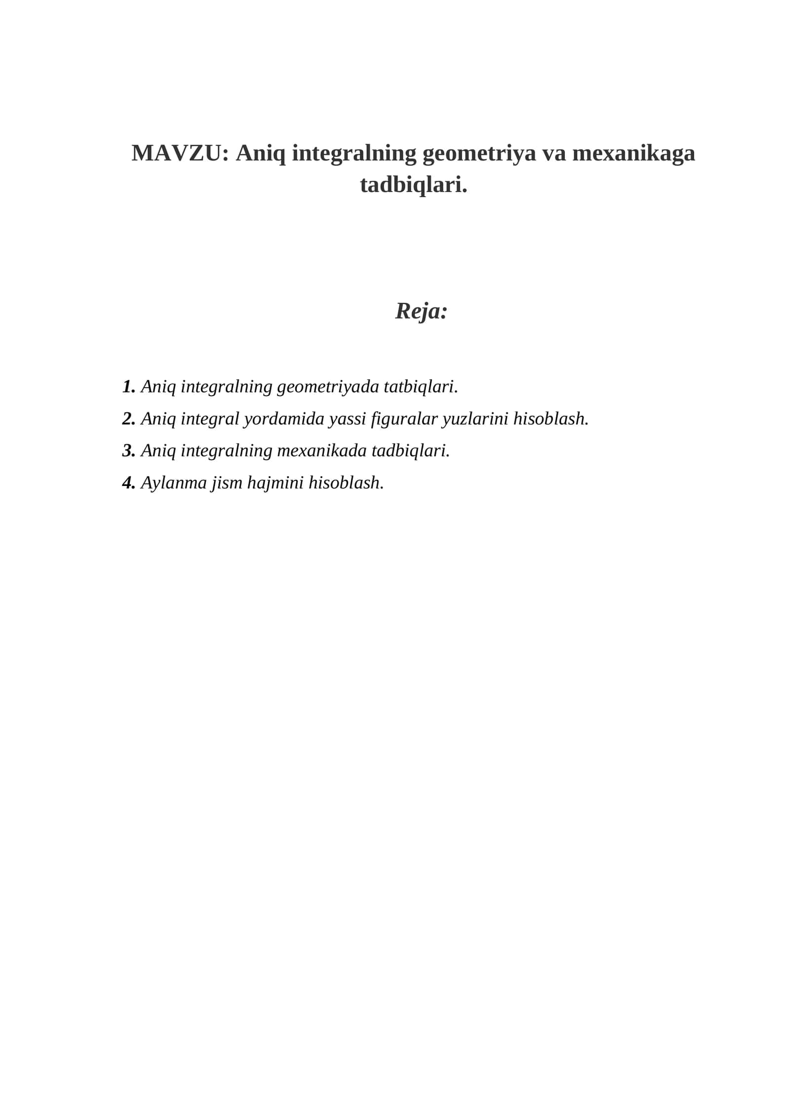 Aniq integralning geometriya va mexanikaga tadbiqlari 1