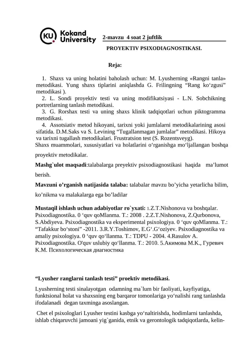 PROYEKTIV PSIXODIAGNOSTIKASI 1