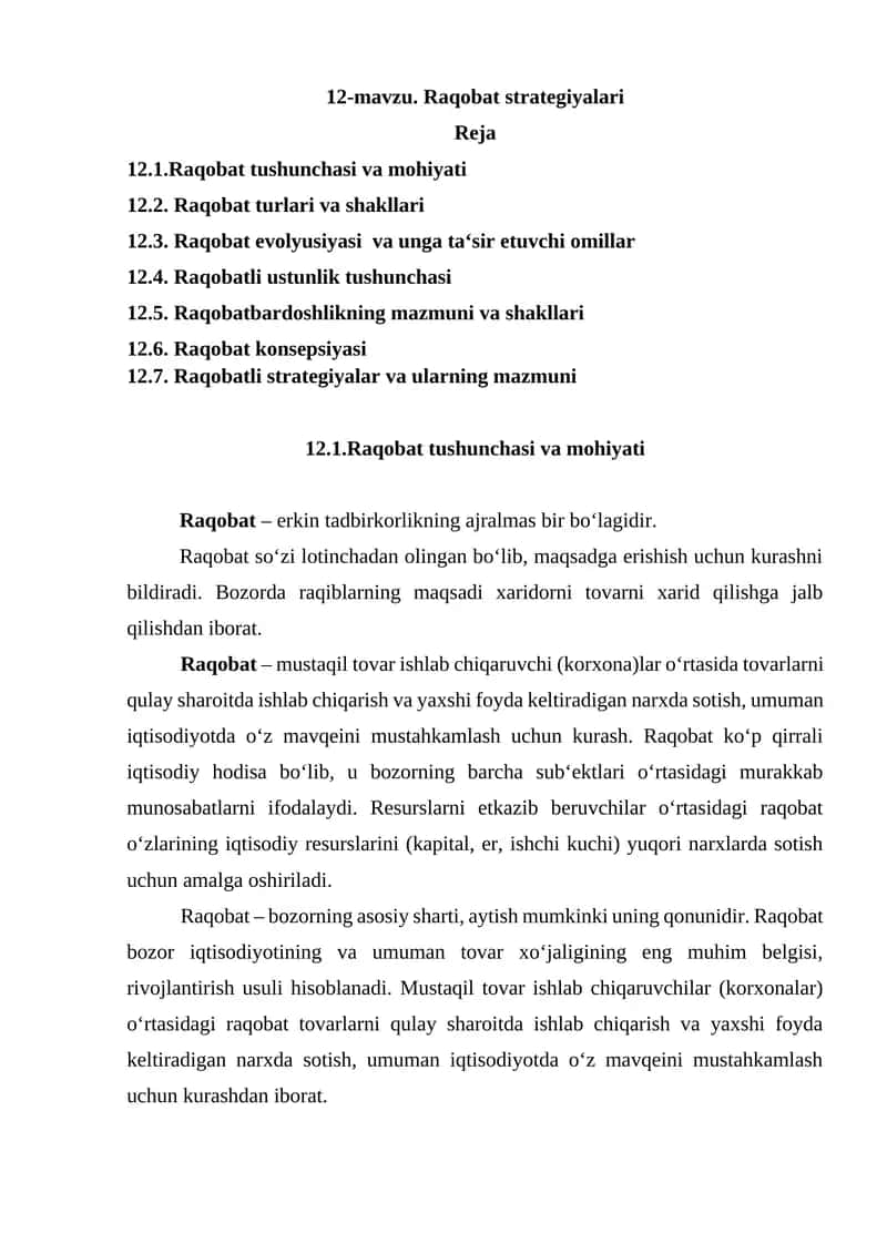 Raqobat strategiyalari 1