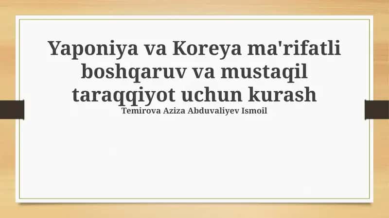 Zamonaviy Yaponiya va Koreyaning merosi 1