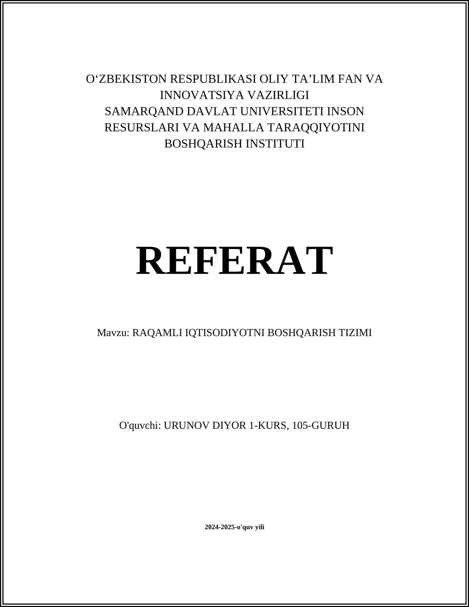 Raqamli iqtisodiyotni boshqarish tizimi 1