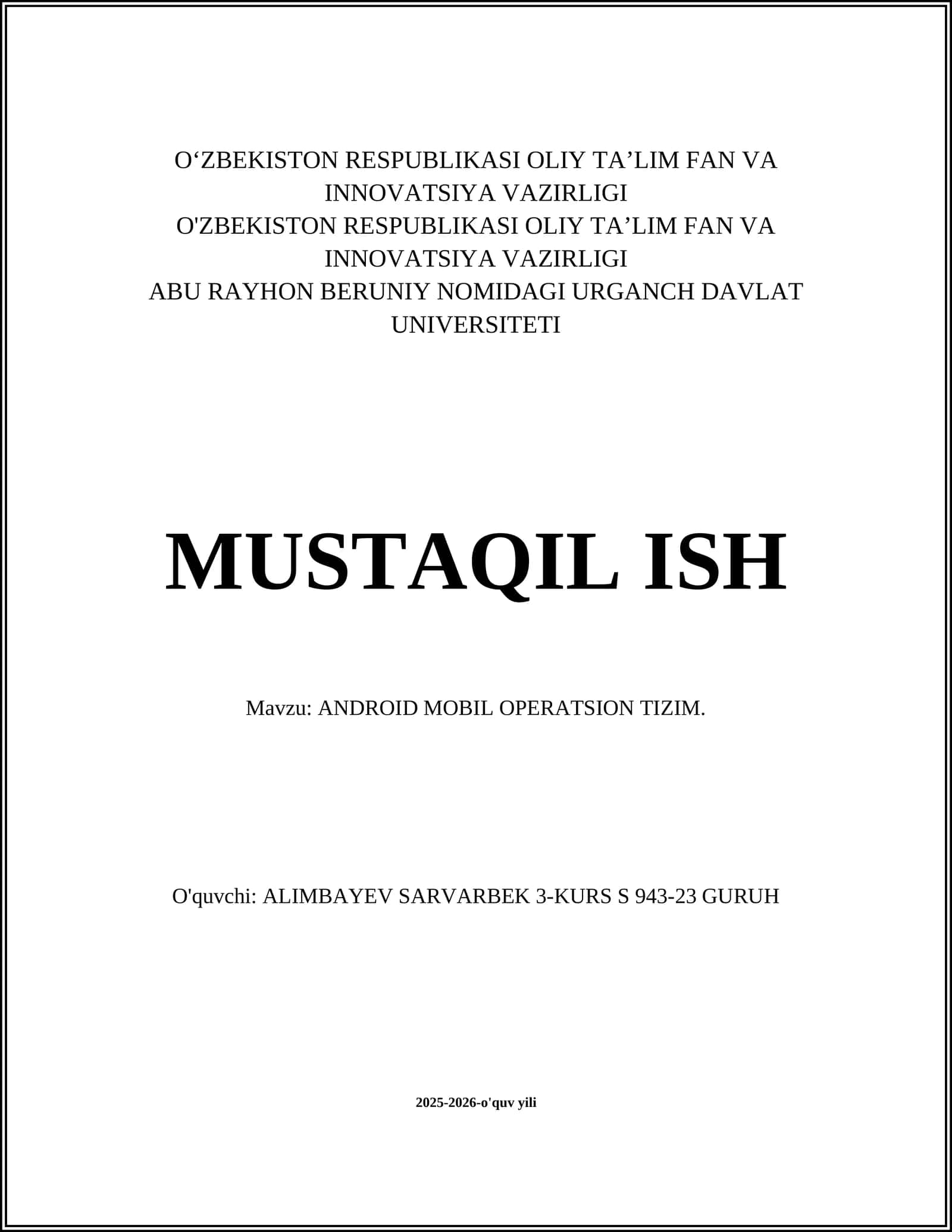ANDROID MOBIL OPERATSION TIZIM 1