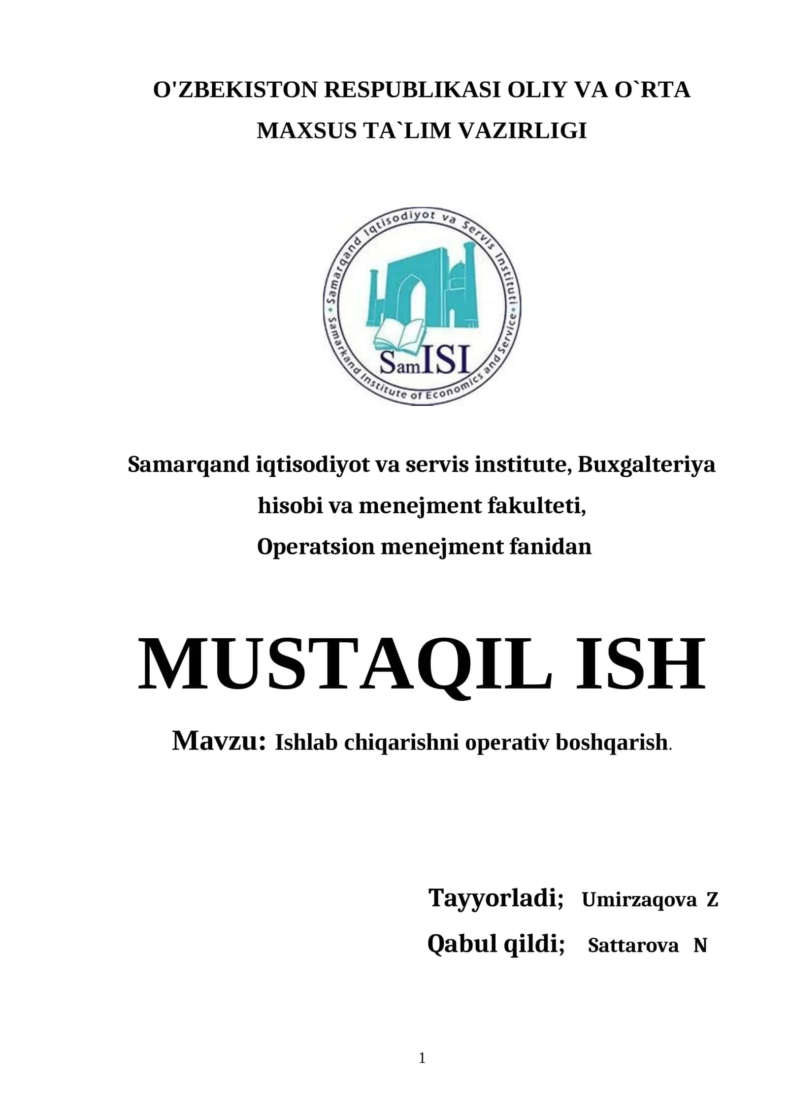 Ishlab chiqarishni operativ boshqarish 1