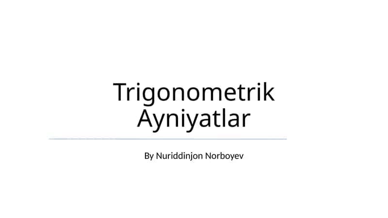 Trigonometrik Ayniyatlar 1