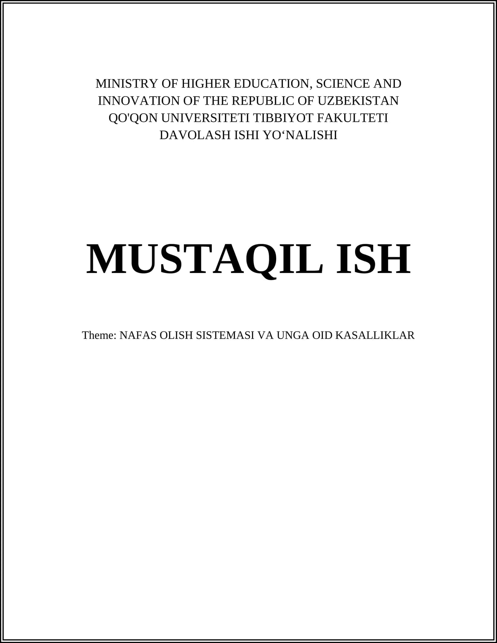 QO'QON UNIVERSITETI TIBBIYOT FAKULTETI DAVOLASH ISHI YOʻNALISHI 1