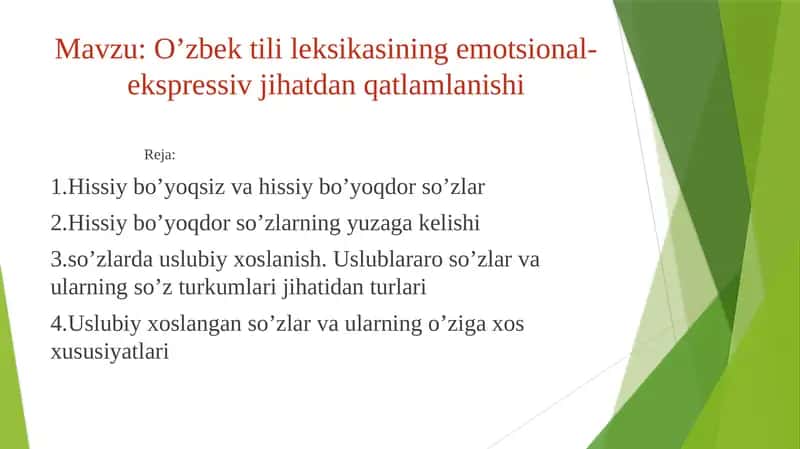O’zbek til leksikasining emotsional-ekspressiv jihatdan qatlamlanishi 1