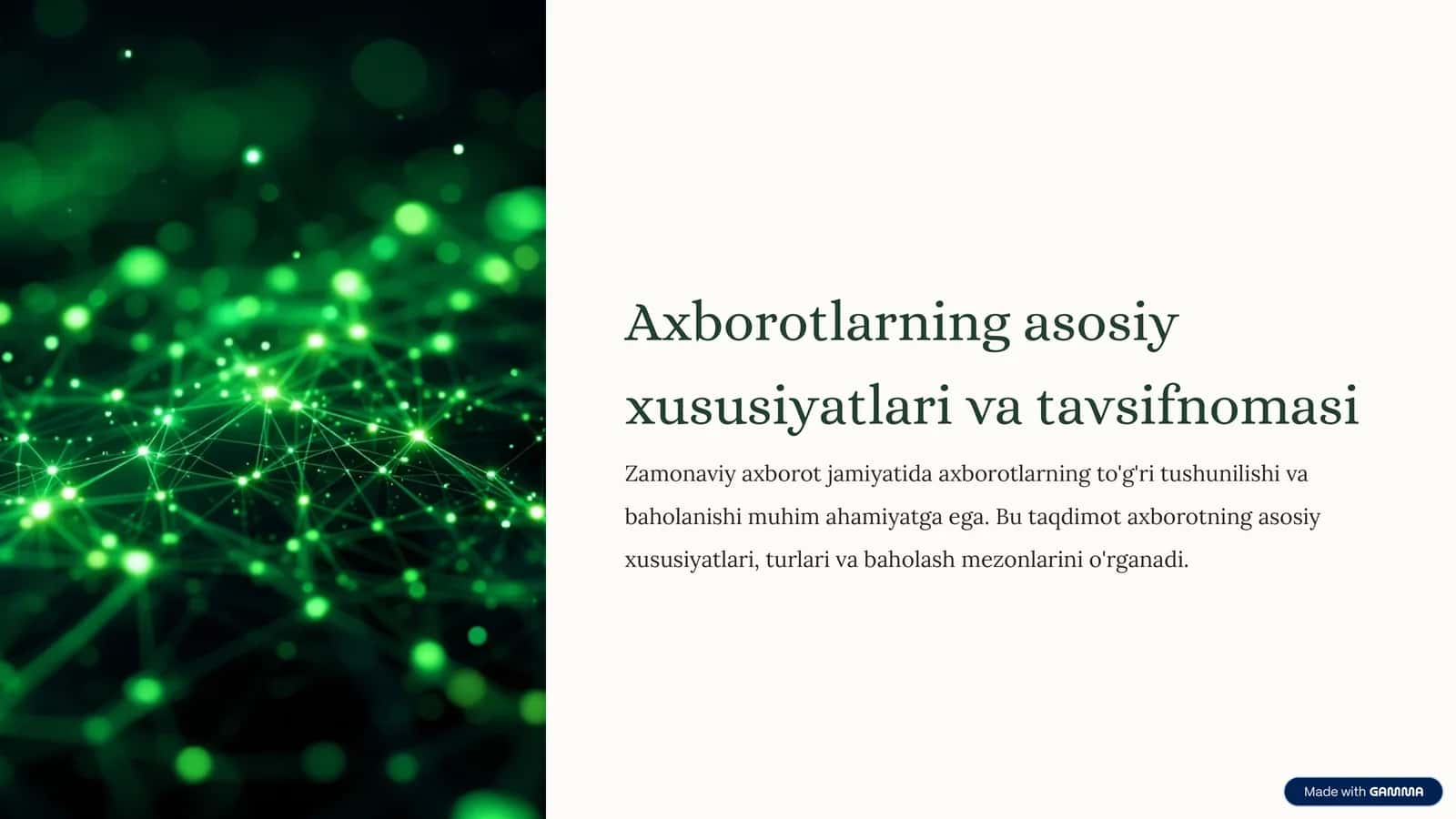 Axborotlarning asosiy xususiyatlari va tavsifnomasi 1
