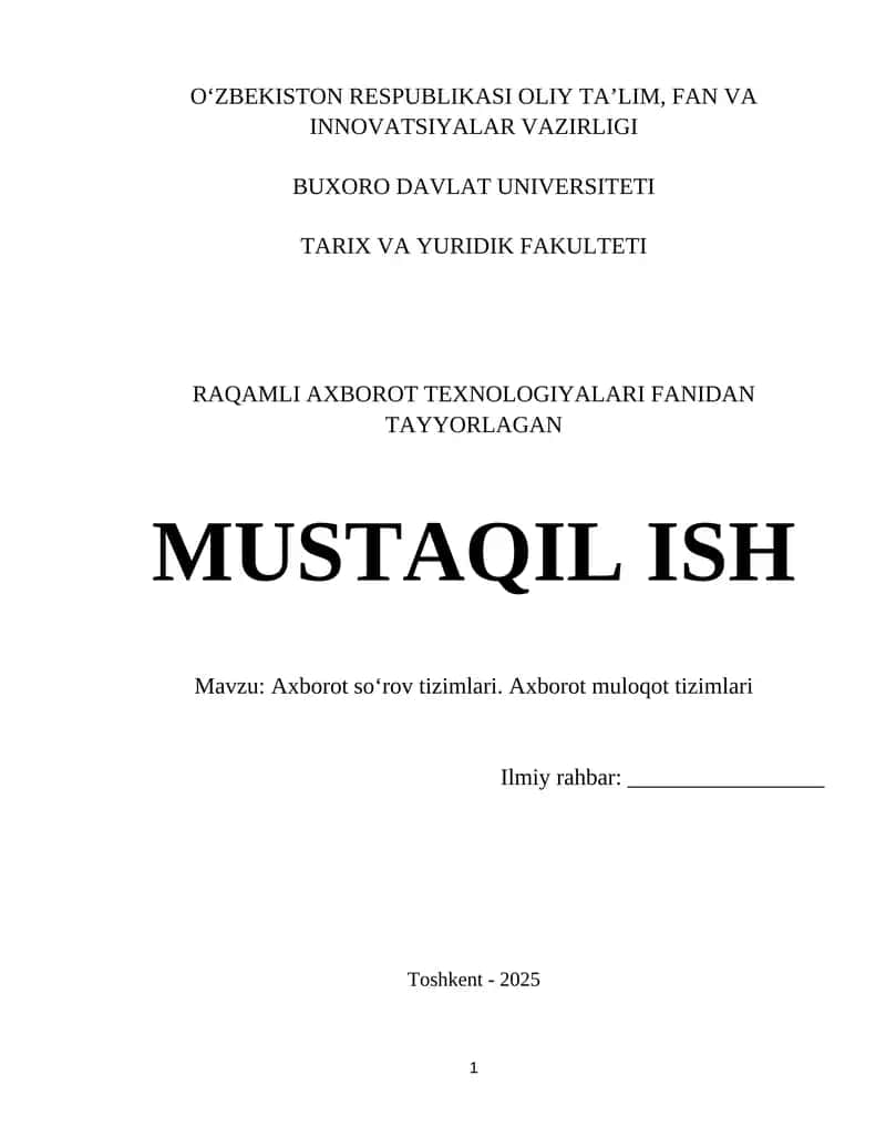 Axborot soʻrov tizimlari. Axborot muloqot tizimlari 1