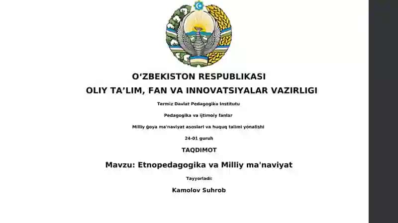 Etnopedagogika va Milliy ma'naviyat