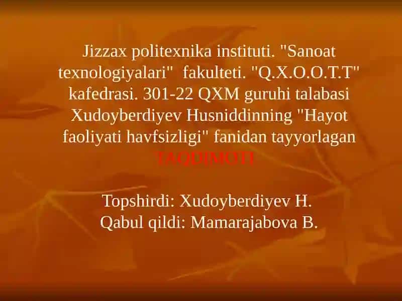 MAVZU: Shaxsiy himoya vositalari va ulardan foydalanish