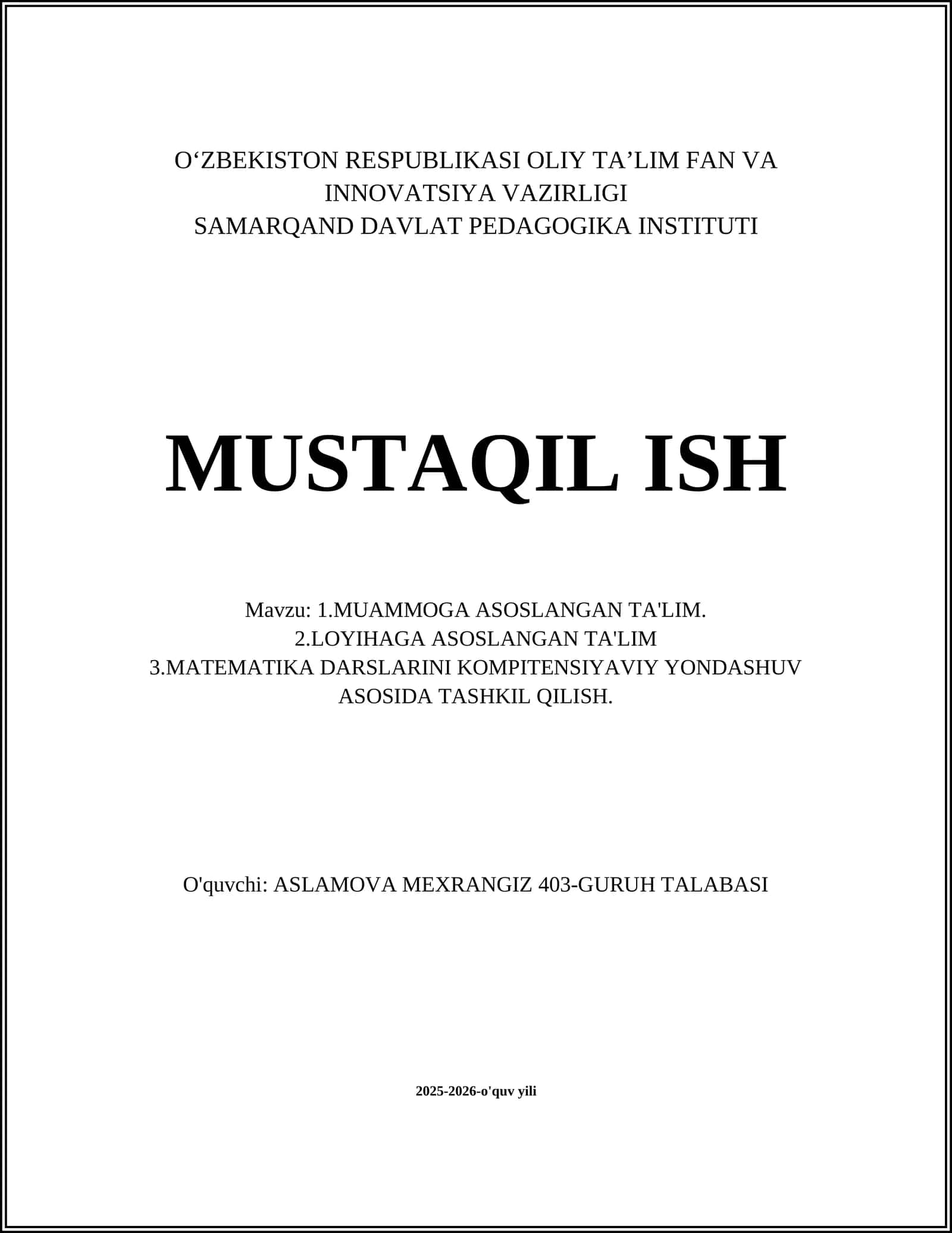Muammoga asoslangan ta'lim 1