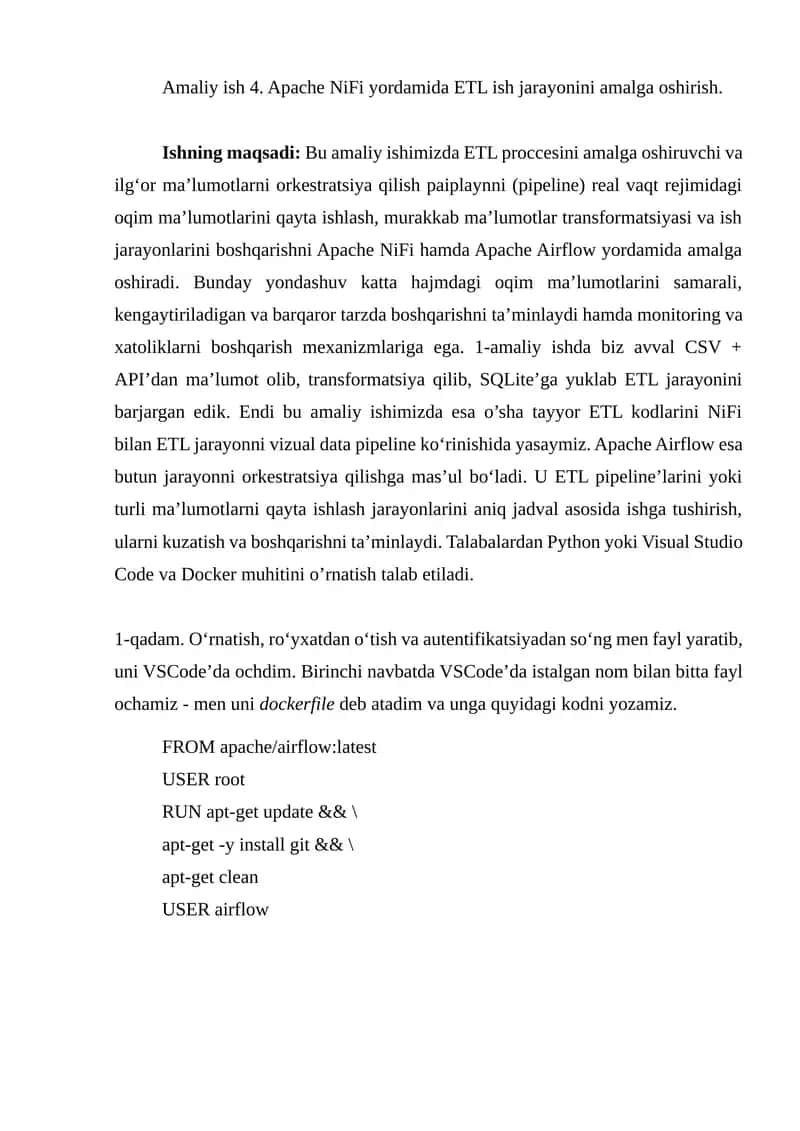 Apache NiFi yordamida ETL ish jarayonini amalga oshirish 1
