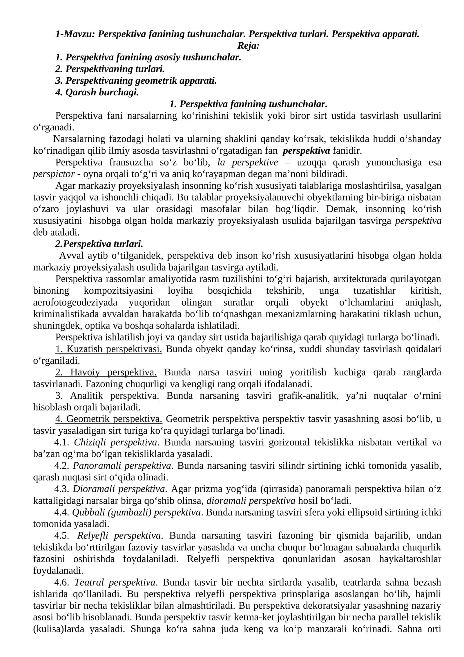 Perspektiva fanining tushunchalar 1