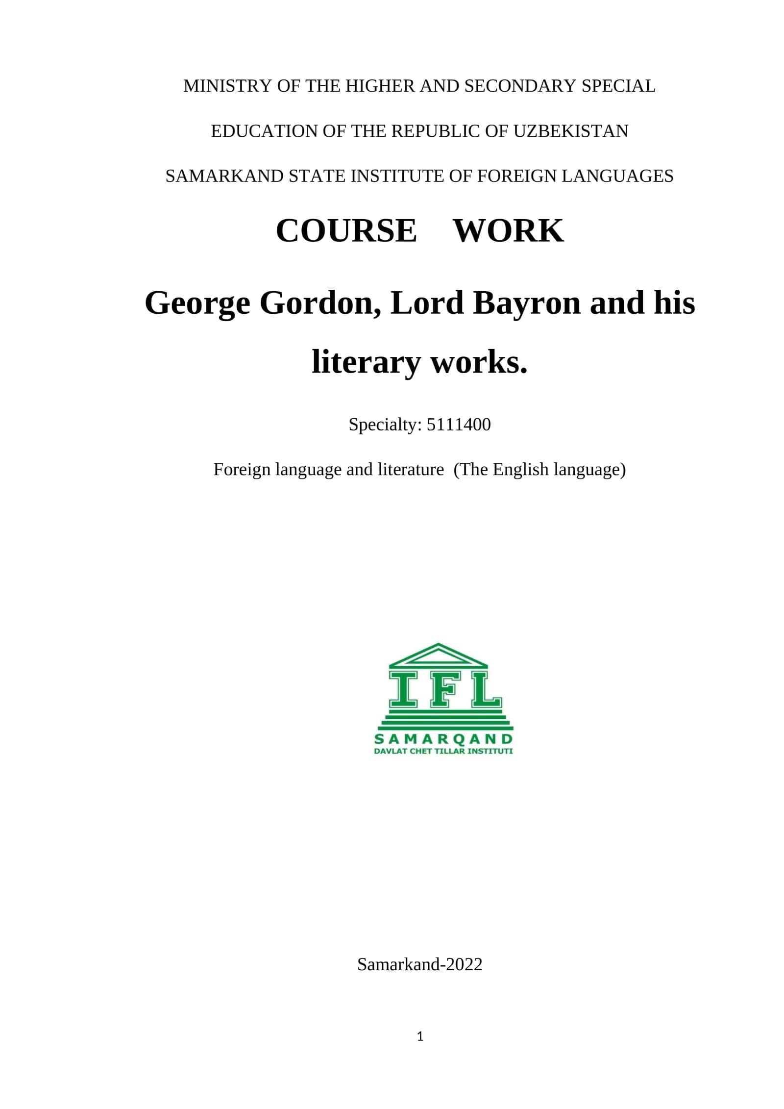 Lord Bayron va uning adabiyotlari 1