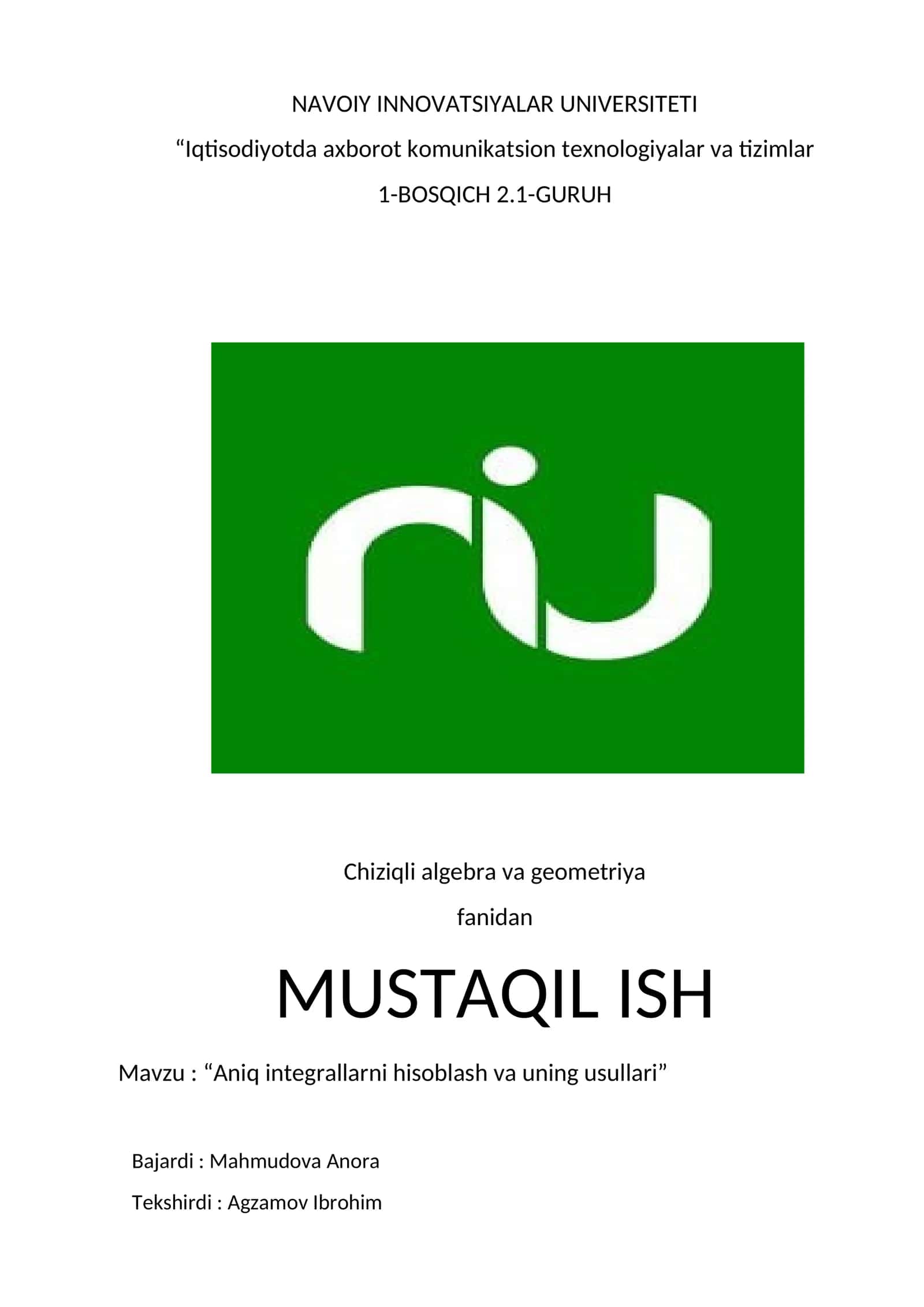 Aniq integrallarni hisoblash va uning usullari 1