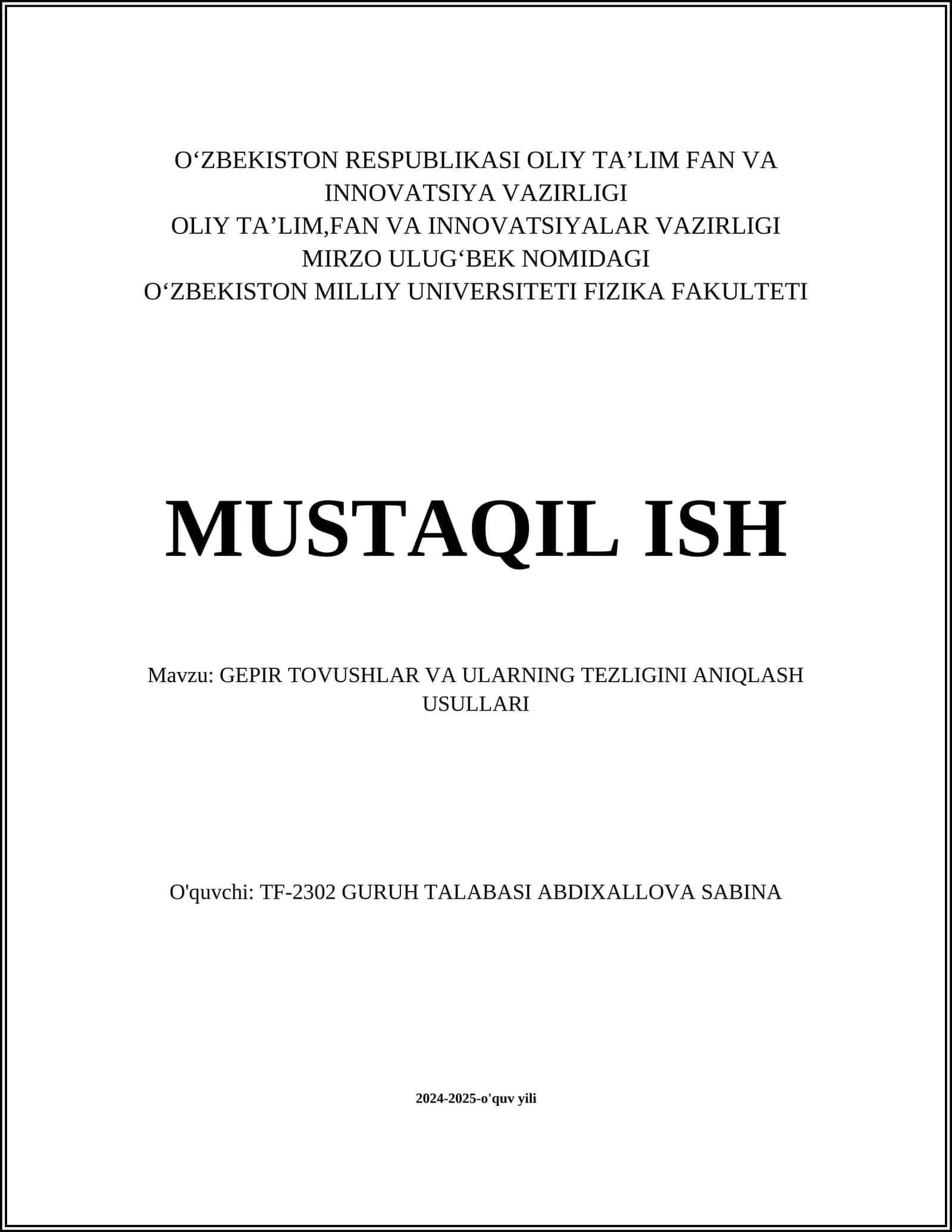 GEPIR TOVUSHLAR VA ULARNING TEZLIGINI ANIQLASH USULLARI 1