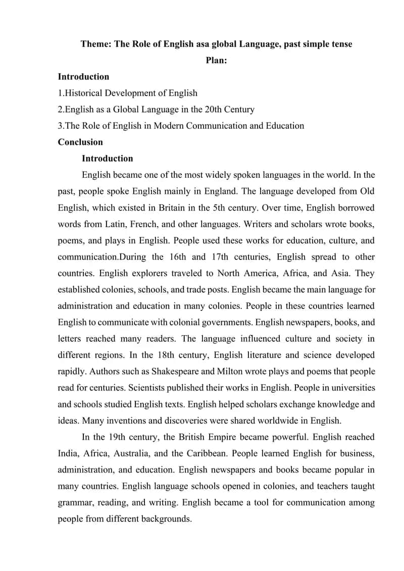 The Role of English asa global Language, past simple tense 1